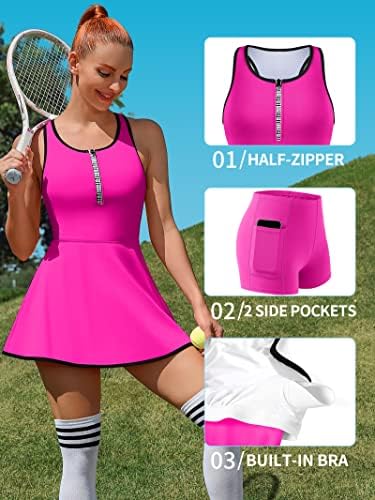 שמלת אימון שמלת טניס של אטרקו נשים עם מכנסיים קצרים ושמלת גולף ספורתית ספורתית ללא שרוולים מובנית שמלת גולף