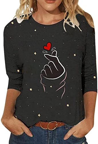 נשים חג האהבה חולצה עגול צוואר חולצות ארוך שרוול חולצות אהבת לב גרפי חולצות זוג חולצות