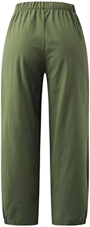 מכנסי Beuu Capri לנשים Palazzo כותנה מוצקה מזדמנת מכנסי טרנינג מותניים גבוהים מכנסיים מוצקים מכנסיים קצוצים עם כיס