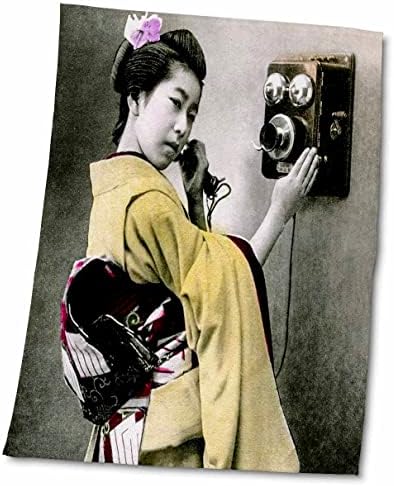 3רוז בציר יפני גיישה ביצוע שיחת יד כננת טלפון יד כהה-מגבות