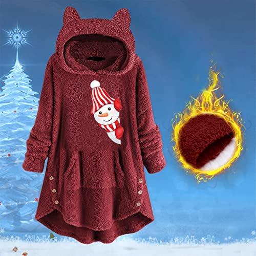 כפתורי חג המולד לנשים קטיפה קטיפה סוודר עליון סוודר חתול חמוד סוודר חורף חורף איש הדפס של סווטשירטים