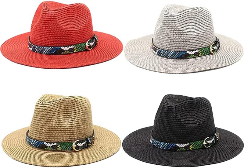 כובעי שחים רחבים כובעי קש חוף מתקפלים, כובעי קש -יד מודרניים, כובע קש שמש לגבר ונשים עם אבזם חגורה
