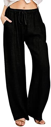 מכנסי כותנה של מכנסי כותנה רחבים לנשים מכנסי פלאצו מזדמנים קיץ מכנסי יוגה אלסטיים גבוהים מכנסי טרנינג רגועים מכנסי טרנינג