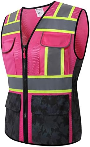 RSMINUO אפוד בטיחות רפלקטיבי לנשים, נראות גבוהה בנשימה לבגדי עבודה עם כיסים ורוכסן