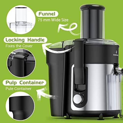 מכונת המסחטה המשודרגת בקלות, מחלץ מיץ צנטריפוגלי לירקות ופירות, אנטי-טפטוף, קל לניקוי, ללא BPA עם כד מיץ ומכולה עיסת,