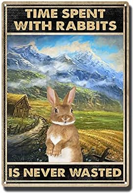 Ynrbgdfr פח שלט פח זמן בילוי עם ארנבים הוא לעולם לא מבוזבז רטרו שלט מתכת יום פסחא קיר עיצוב פח שלטי קישוטי בר-8x12 אינץ