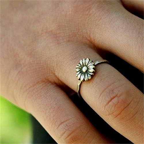 רטרו חמניות טבעת סטרלינג כסף עדין חמניות טבעת הכלה חתונה מתנות תכשיטי עם עלה כותרת טבעת נשים