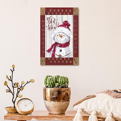 וינטג 'מצחיק איש שלג עץ שלט וינטג' עץ גרגר אדום כוכב תן לו שלג תלייה שלט מסיבת חג המולד עיצוב חווה בית עץ עץ מקורה
