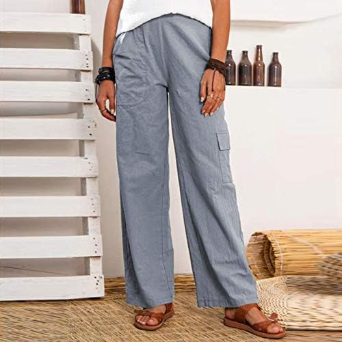 מכנסי פשתן כותנה של Dsodan, מכנסי מטען רופפים בחוף יוגה קפריס קפריס אופנה נוחה מכנסיים ישר עם כיס