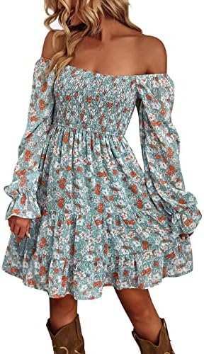 שמלות מזדמנות של נוקמופו לנשים אופנתיות מזדמנת מגוונת יומית צוואר פרחוני שמלת שרוול ארוך שמלת שמלת מקסי