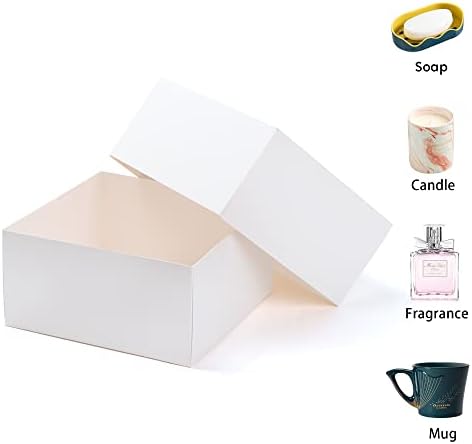 ג 'ויין 15 יחידות קופסאות מתנה מנייר לבן רגיל עם חבלי קנבוס, 8איקס 8 איקס 4 עטיפת קופסה מרובעת עם מכסה ובסיס לחתונה,