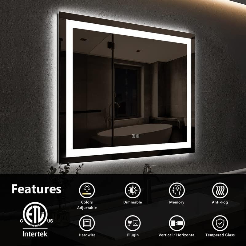 RoomTec 30 x 30 אינץ 'LED מראה אמבטיה קדמית ואור תאורה מוארת מראה מקור