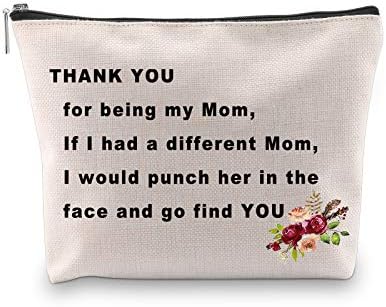 Pxtidy מתנה אמא ​​מצחיקה תודה על היותך תיק איפור אמא שלי אם תיק קוסמטי תיק תיקי טיולים מתנות לאמא, אמא, אמא חורגת, יום