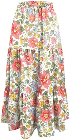 חצאית הדפס פרחים קיץ לנשים מותניים אלסטיות פרוע חצאיות מידי חצאיות אופנה קפלים חצאית חוף זורמת עם כיסים