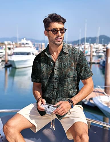 גברים קואופנדי גברים הוואי חולצה טרופית כפתור מטה שרוול קצר חולצה פרחונית וינטג '