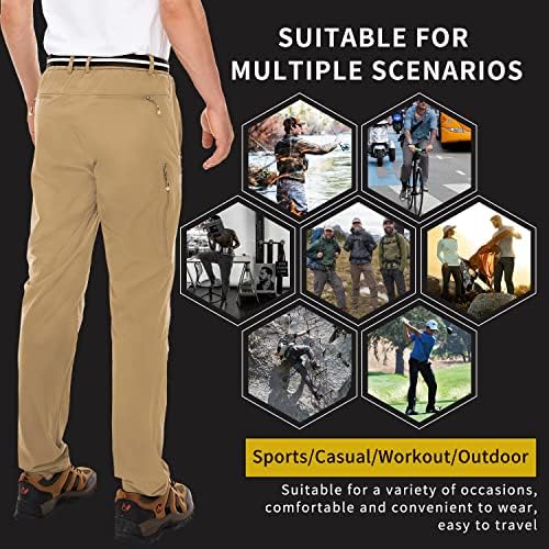 מכנסי טיול חיצוניים של נוקוב גברים מהיר יבש משקל קל משקל עמיד למים למכנסיים לגברים המותחים 6 כיסי רוכסן וחגורה