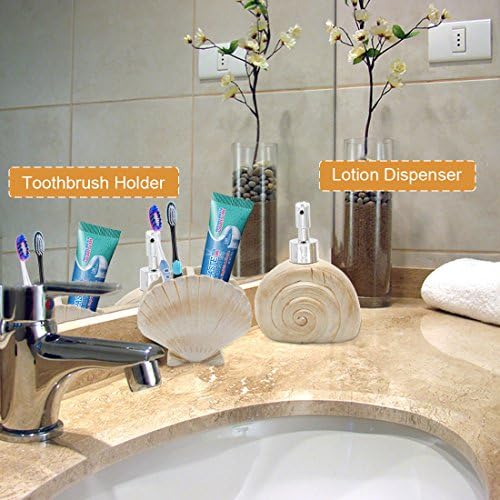 סט אביזרי אמבטיה של Hotsan, 5 PCS SEASHELLS SEASEMBLE SET ENSEMBLE כולל מתקן סבון, צלחת סבון, כוס, מחזיק מברשת שיניים