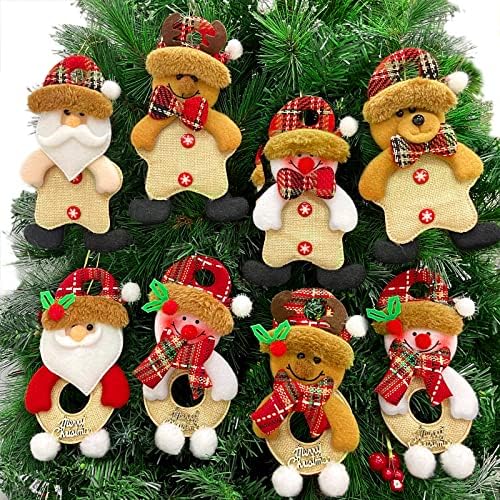 סט קישוטים לחג המולד, 8 חבילות עץ חג מולד קטיפה קישוטי קישוטים לקישוטים סנטה/איש שלג/איילים/קישוטי דוב לתליון עץ