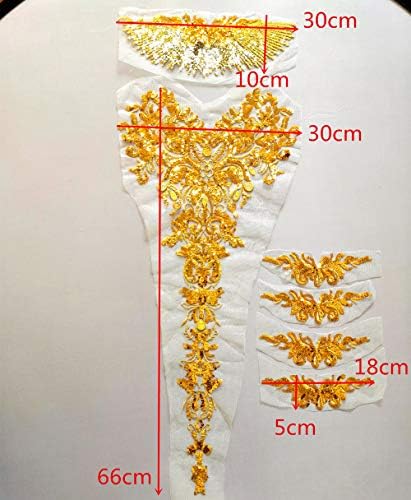 צבע פרחוני זהב פרחוני צבעוני ריינסטון נצנצים תחרה טלאים לקצץ אפליקציות נהדר לשמלת נשף כלות מחשנון DIY.