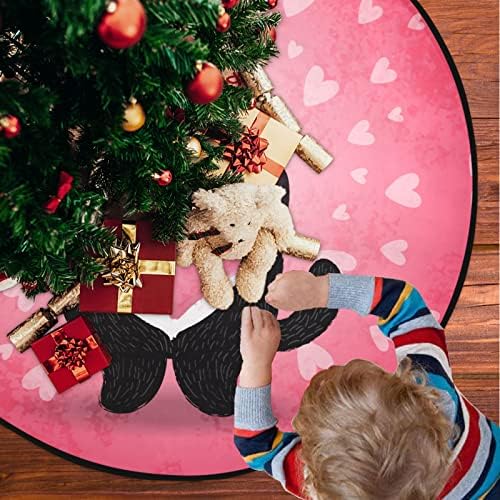 מחצלת עץ חג המולד Visesunny יום ולנטיין סרט מצויר חמוד חתול שחור עם עץ לב מעמד מחצלת מגן רצפה סופג עץ עץ מחצלת מגש לחג