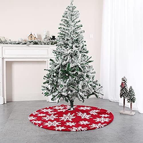 חצאיות עץ חג המולד של Huijie - קישוט מסיבת חג המולד כותנה אדומה קטיפת ג'קארד דפוס פתית שלג חצאית עץ, סידור קישוטים למסיבות חג,