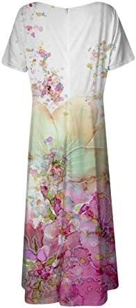 ADSSSDQ שמלת נשים קיץ קיץ אופנה מזדמן חצאית רופפת חצאית פרחים הדפס פרחוני שרוול קצר צווארון שמלת נדנדה גדולה