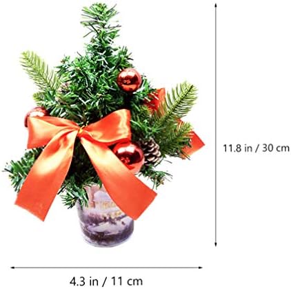 jojofuny עץ אורן חג המולד עם כדורי חג המולד קשתות מיני עצירה מלאכותית עץ עציץ שולחן חג המולד מרכז לחג המולד לחג