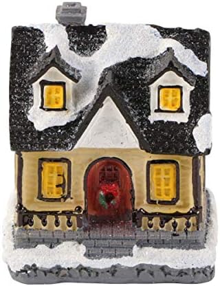 Wakauto חג מולד זוהר בית קטן שרף מיני כפר כפר שלג קישוט סיר צמח צלמת צלמית מיניאטורה אביזרי נוף למסיבת חג המולד קישוט
