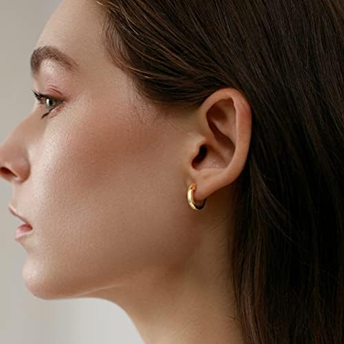 עגילי האגי זהב גסימי לנשים בציפוי זהב אמיתי 14 קראט, עגילי חישוק זהב קטנים שרוול אוזן סחוס לנשים