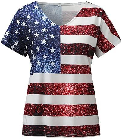 4 ביולי חולצות לנשים קיץ קצר שרוול או צוואר חולצה ארה ב דגל כוכבים פסים עניבה לצבוע חולצה טוניקת חולצות