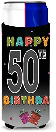 אוצרות קרוליין CJ1124muk שמח יום הולדת 50 שמח אולטרה חיבוק לפחיות רזות, יכול שרוול קריר מכונה מכונה משקה רחיץ שרוול