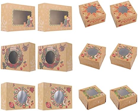 קישוטים לחג המולד של גלפאדה 12 יחידות קופסת קינוח עוגות עם קופסאות קאפקייקס מאפיית נייר חלון לחג המולד