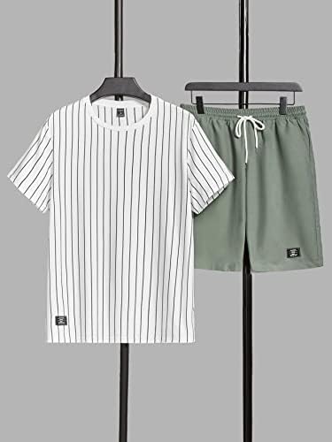 Lubose שני תלבושות של שני חלקים לגברים גברים הדפסים מפוספסים ומכנסיים קצרים המותניים