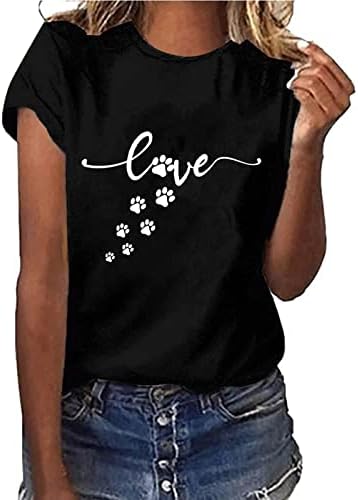 נשים כלב חולצת כפה כלב אמא צמרות חובב כלבים חמוד טי גרפי גרפי צווארון קז'ן חולצות שרוול קצר מתנות ליום האהבה