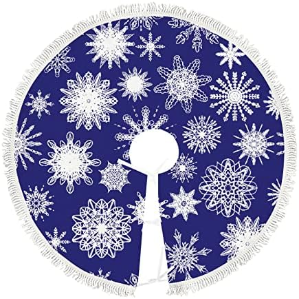 חצאית עץ חג המולד גדולה פתיתי שלג לבנים על חג המולד הכחול בגודל 48 אינץ