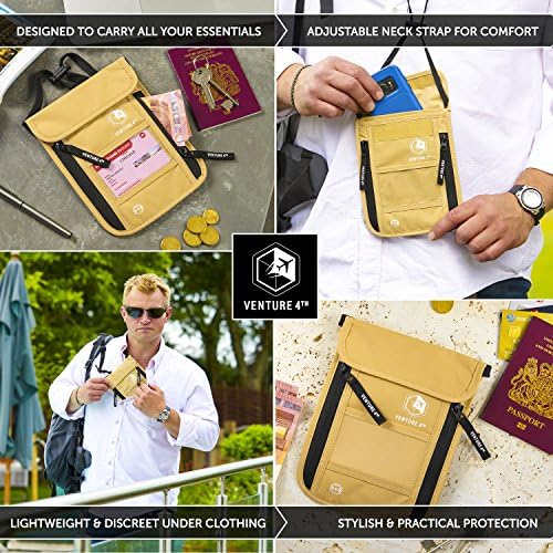 ארנק צוואר נסיעות עם חסימת RFID - כיס צוואר מחזיק דרכון כדי לשמור על מזומנים ומסמכים בטוחים - קבל שקט נפשי בעת