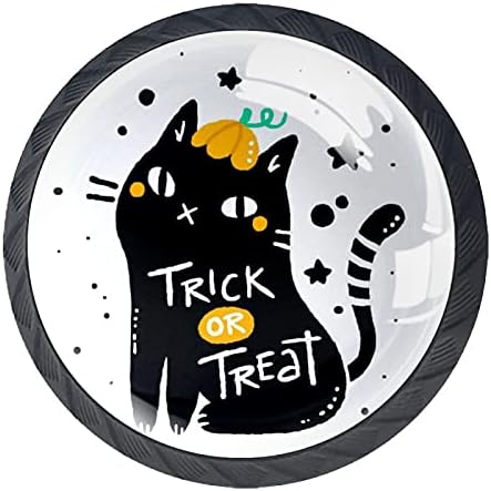 KRAIDO חתול שחור עם מגירת דפוס בסגנון ליל כל הקדושים מטפל 4 חתיכות ידית ארון עגולה עם ברגים מתאימים למשרד הביתי
