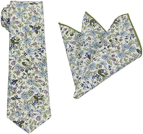 סט עניבת כותנה בהדפס פרחוני לגברים: עניבה עם כיס מרובע-חתונה-סט מתנה