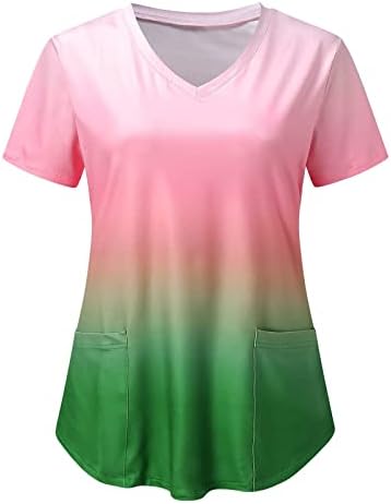 חולצות סטרץ לנשים שרוול קצר שיפוע צבע גרפי עבודה לשפשף חולצות נערות 2023