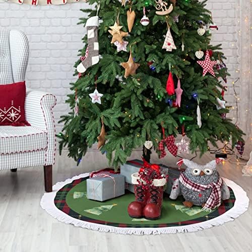 חצאית עץ חג המולד מחצלת בסיס עץ משובץ חג המולד עם ציצית 30 חצאית עץ חג המולד חורף כדורי חג המולד חצאית עץ לחגגת חג מולד כפרי