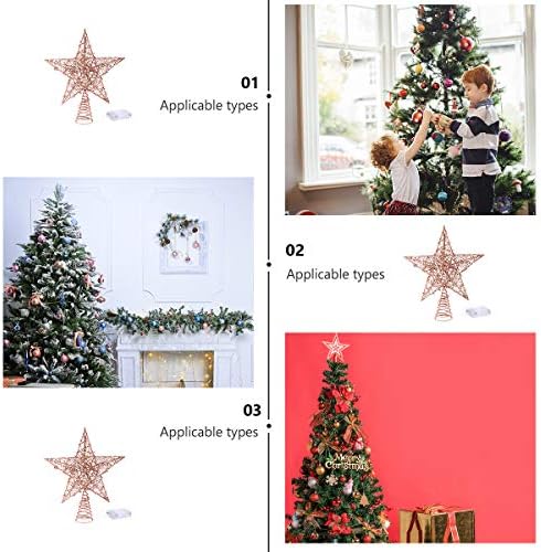 AMOSFUN 1PC עץ כוכב ברזל טופר נצנצים כוכב חג חג המולד טופר עץ עץ 5 נקודות פסטיבל כוכבים עיצוב צמרת עיצוב למסיבה ביתית