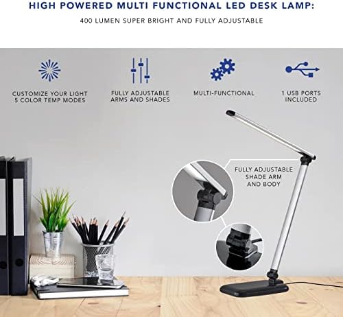 Adesso Simplee Lennox LED LED מנורת שולחן רב-פונקציונלית, חכמה, 5 מצבי טמפרטורת צבע, בריאות משופרת וקצב צירופי,