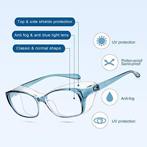 משקפי בטיחות אנטי ערפל לנשים אור כחול חוסם משקפי בטיחות מגנים עם מגני צד משקפיים