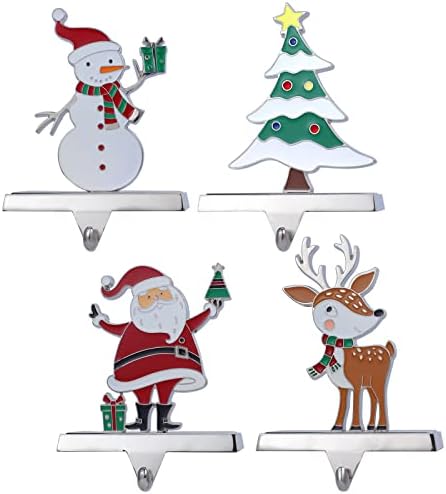 סט של 4 מחזיקי גרב-כריסטמות שלג שלג של שלג קולב לגרבי גרביים למנטל-מטאל עץ חג המולד מחזיקי גרב לאח מחזיק גרב