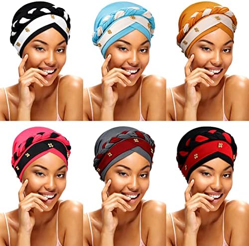 Xtinmee 6 PCS עטיפות ראש טורבן אפריקאיות לנשים אפריקאיות בצבע אחיד כפה כיסוי ראש מעוות צמה מעוותת לנשים לנשים נערות
