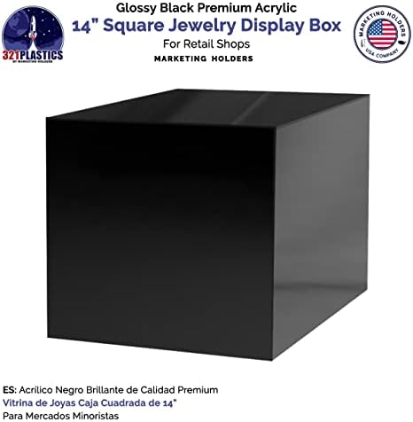 קופסת תצוגה אקרילית שחורה בגודל 14 אינץ 'עם סל אחסון סחורה חלול בתחתית חלולה או מוצר קמעונאי Riser One Open Side