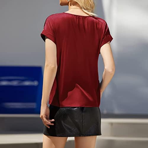 נשים של קיץ חולצות אלגנטי מוצק עגול צוואר התגלגל קצר שרוול סאטן משי חולצה חולצות חולצות אופנה 2023