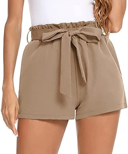 מכנסי טרניעה חמודים של Xiloccer מכנסיים קצרות המותניים המותניים אלסטיות מותניים ומכנסי נשים מוצקות פשתן קיץ כותנה מזדמנת