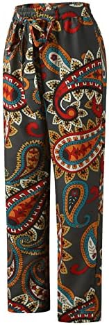Grge Beuu נשים הדפס מכנסיים רופפים נוחים רצים עם חגורה בתוספת גודל גודל מזדמן מותניים אלסטיים ישר מכנסי פאלאצו