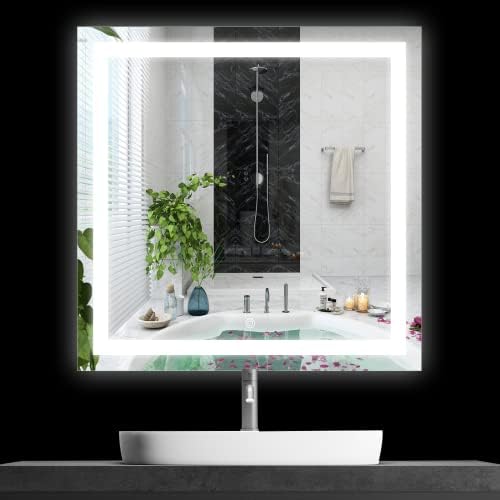 Smartrun 36x36 אינץ 'מראה מרובעת מראה אמבטיה מראה עם אורות, מראות יהירות רות